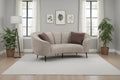 Zui Curved Loveseat, 84 Inch Beige, Round Design, 2 Accent Pillows