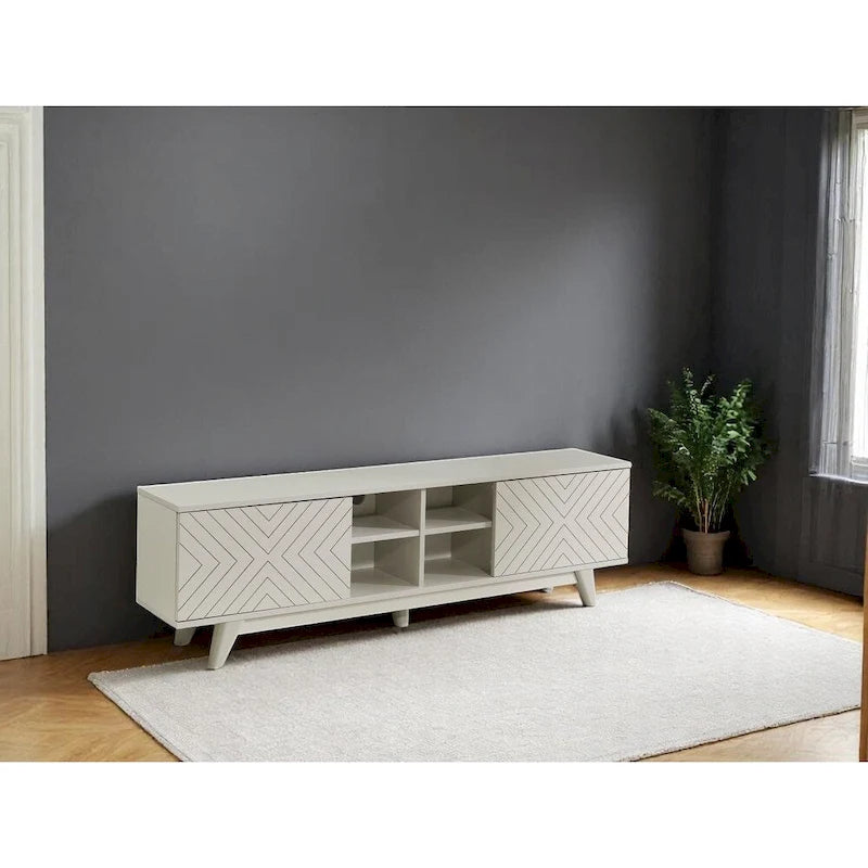 Modern TV Stand with 2 Door Cabinet 4 Cub Hole Shelves, Living Room Entertainment Center