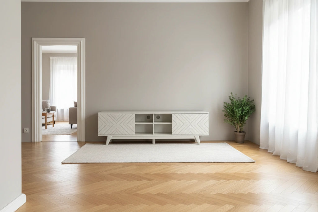 Lucina Modern TV Stand with 2 Door Cabinet 4 Cubby Hole Shelves, Living Room Entertainment Center