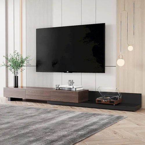 3-Drawers Retracted Extendable TV Stand Media Console In Stretch 70- 110