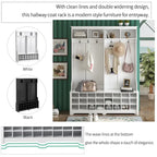 Hallway Coat Rack with Bench 60 Wide Hall Tree with Ample Storage Space and 24 Shoe Cubbies, White