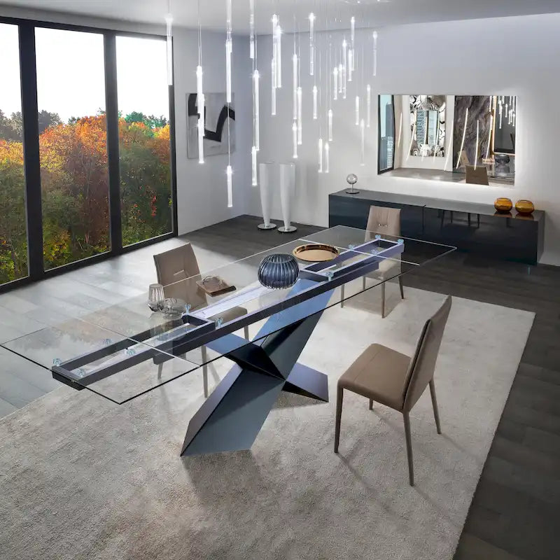 Extendable Dining Table with Clear Glass Table Top - 106.3*35.43*29.53