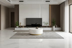 Faux Marble Top Round Modern Coffee Table with 2 Drawers