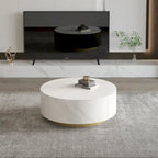 Faux Marble Top Round Modern Coffee Table with 2 Drawers