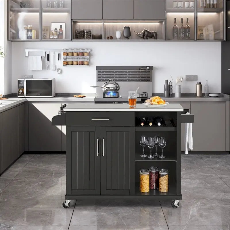 Yaheetech Rolling Kitchen Island Cart with Stainless Steel Top