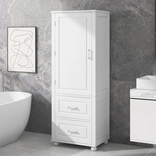 61 Tall Wood 1-door Bathroom Cabinet with Drawers and Adjustable Shelves